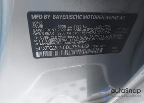 2013 BMW X6 xDrive35I из США, поврежденный, VIN 5UXFG2C56DL786429